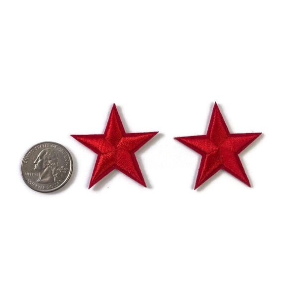 Set of 2 RED Stars Embroidered Patches - Picture 2 of 3